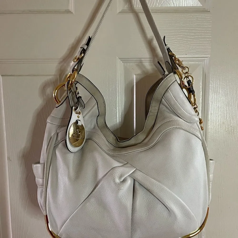 B Makowsky Hobo leather sand white slouch shoulder bag with gold tone ha…